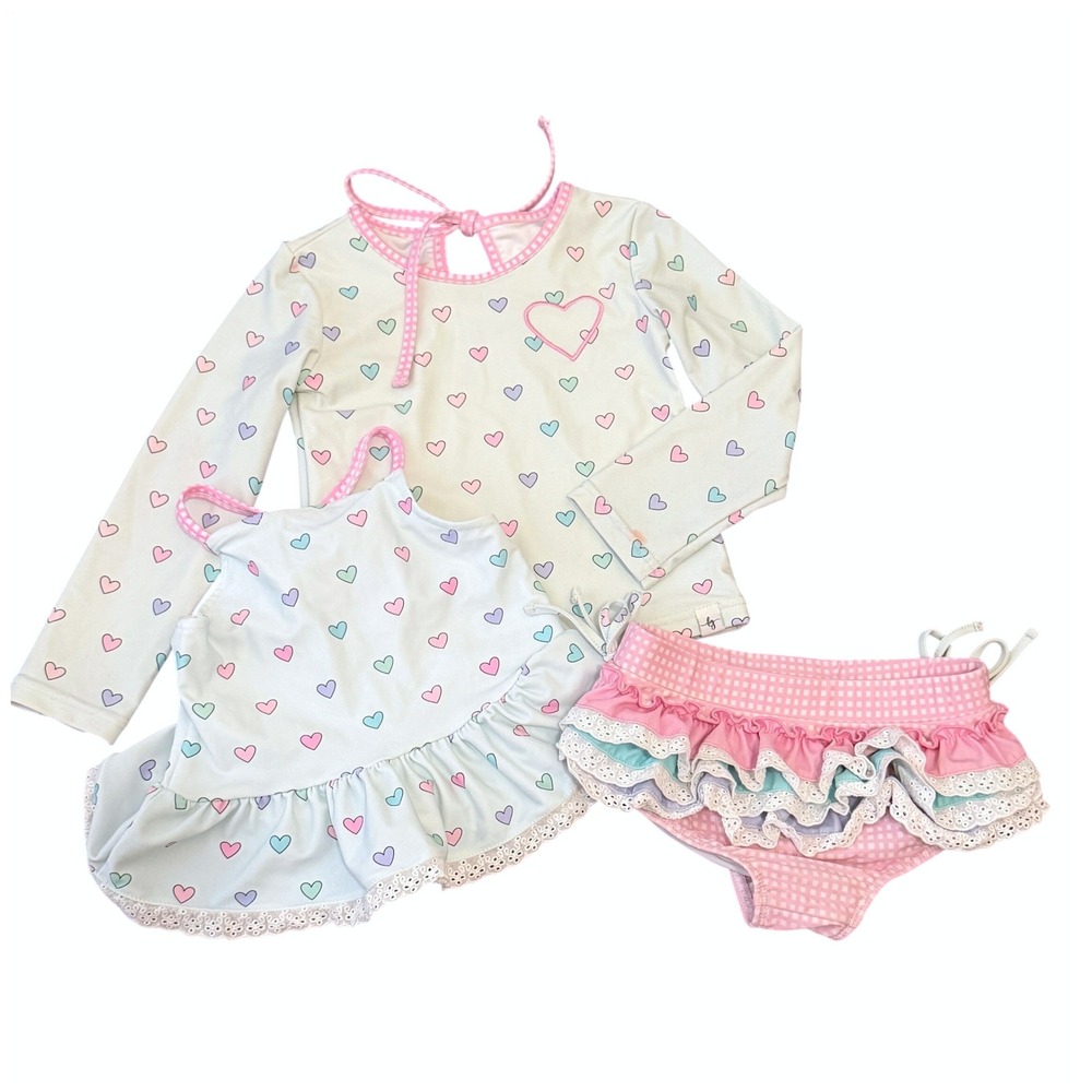 Love + Grow Clothing Co Candyland Girls 4T 3pc Heart Rash Guard Swimsuit Set